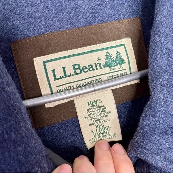 L.L. Bean Maine Guide Parka Men's Wool 0BMH7 Long Sleeve Blue Lined Collar $320 - Picture 4 of 12